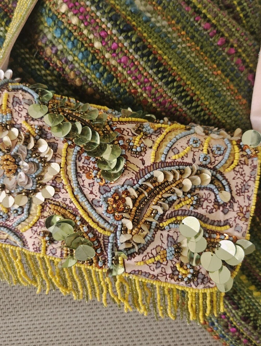 Vintage Beaded Handbag, Yellow Beaded Purse, Beaded Shoulder Bag